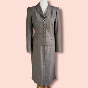 Vtg 50s Tailored by Handmacher Wool Skirt Suit Size 12 Grey Plaid USA